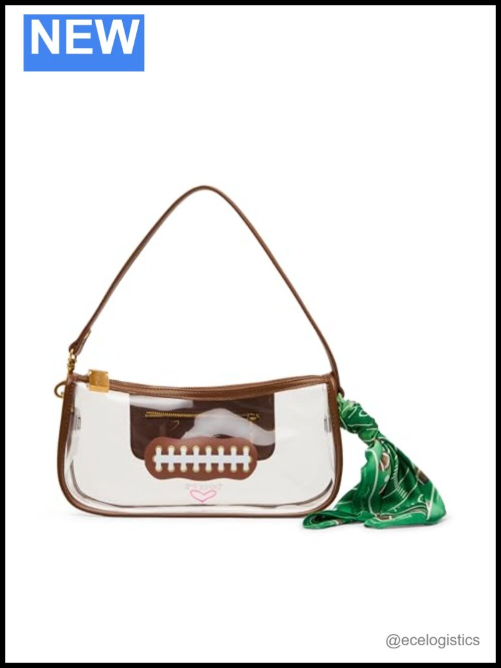 PVC Clear Shoulder Bag with Scarf Detail Zipper Closure
